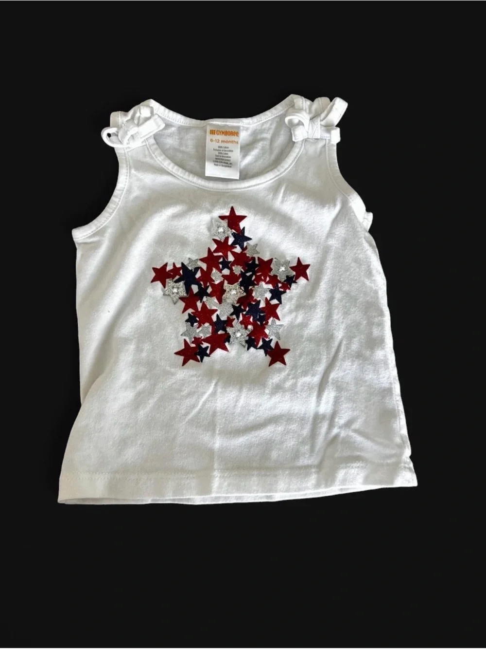 Gymboree White Tank Top with Red, Navy & Silver Star Cluster